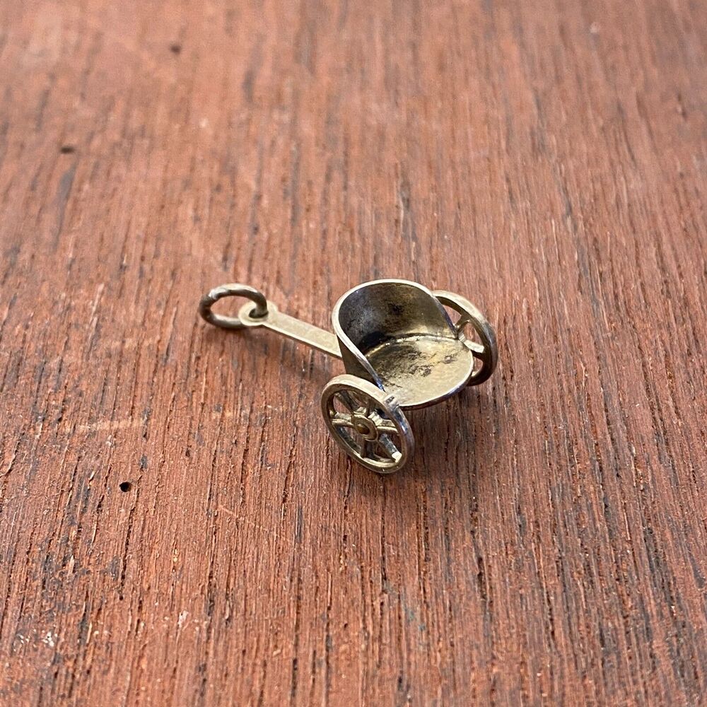 Vintage 925 Sterling Silver Pull Cart Rickshaw Wheels Move Bracelet Charm